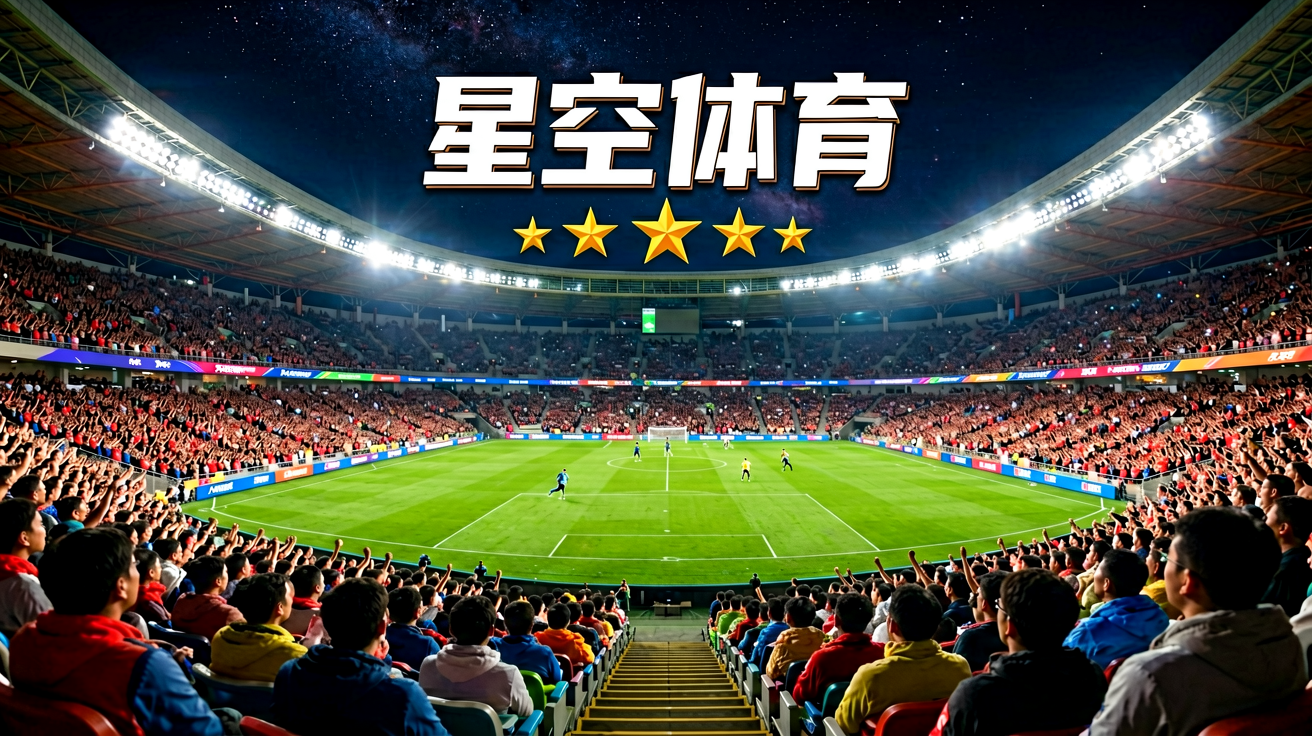 星空体育首页横幅：灯火通明的专业足球场，观众席座无虚席，呈现巅峰对决的热烈氛围